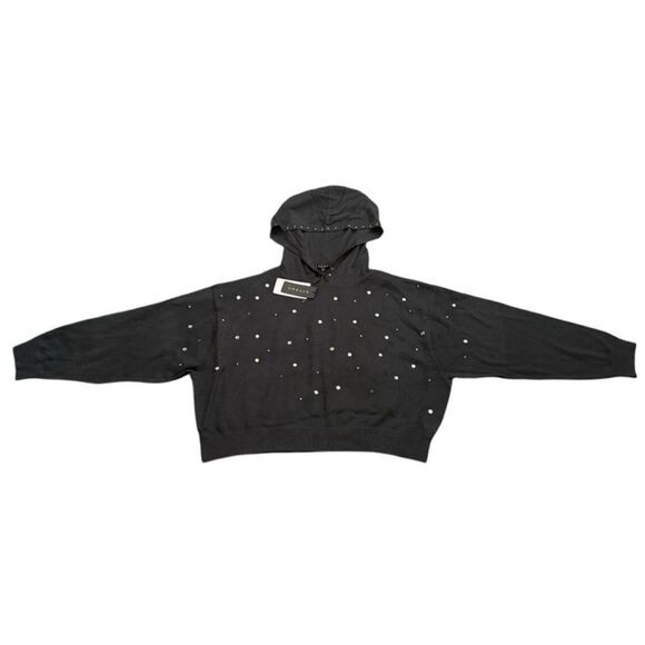 Chaser Black Cropped Embellished Hoodie All Over Jewels Oversized Hoodie Small - Picture 1 of 10